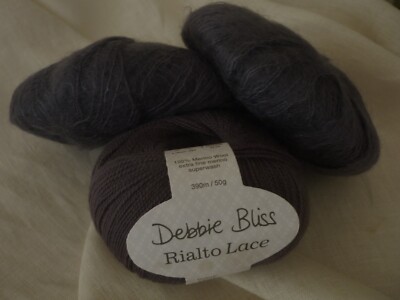 Debbie Bliss RIALTO LACE 004 Charcoal    2x ANGEL Fb. 003 Charcoal   100g (17)