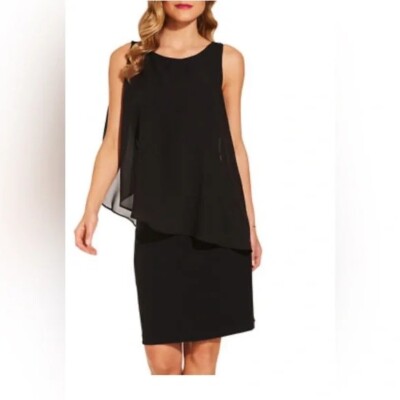 Boston Proper Beyond Travel Black Chiffon Overlay Sleeveless Sheath Dress XS NWT
