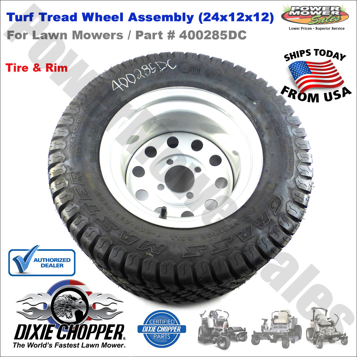 Dixie Chopper Rear Wheel 24x12x12 Turf Tread Tire for Lawn Mowers