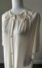 Vintage LORRAINE Lingerie Peignoir Robe Lace Rose Ivory Nylon Lace Bridal