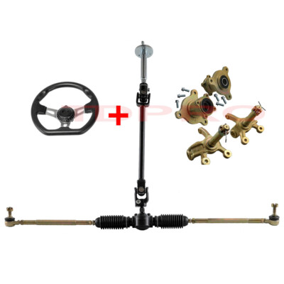 Go Kart Steering Wheel Kit Gear Rack Pinion Tie Rod Shaft 3 Stud Hub Spindle ATV