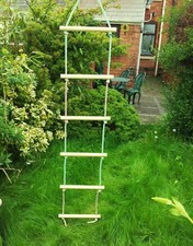 NEW WOODEN ROPE LADDER SWING 6 RUNGS NATURAL WOOD 