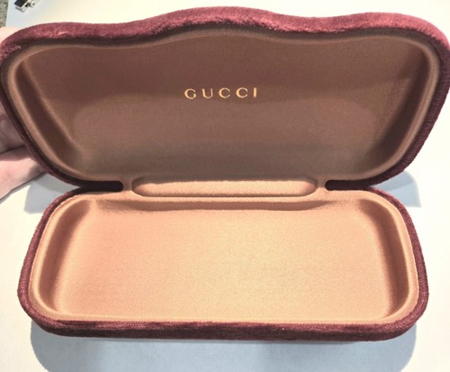 Vintage Gucci Sunglasses Eyeglasses Case Red Burgandy Velvet & Rose Satin Box
