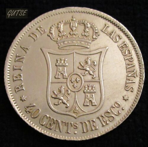 *GUTSE*703-ISABEL II, 40 CÉNTIMOS DE ESCUDO 1866, MADRID, EBC++ - Imagen 2 de 2