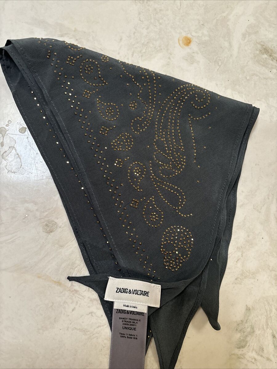 zadig voltaire bandy triangle strass silk unique scarf gray zadig voltaire bandy triangle strass silk unique scarf gray