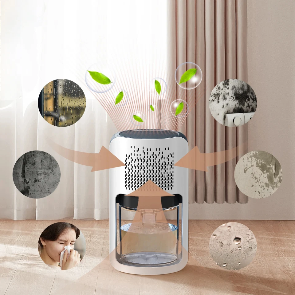 Deshumidificador ultra silencioso 1200 ml 42 oz con luces coloridas descongelantes, 480 pies cuadrados Foto 3 de 4