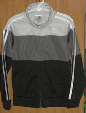 Adidas Boy's 6 Black Gray White Zip Front Polyester Track Suit Jacket