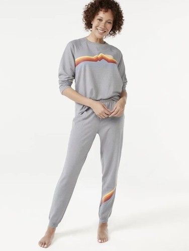 Joyspun Women's French Terry Holiday Pajama, 2-Piece, Gray Size 2X (18W-20W) - Picture 2 of 8