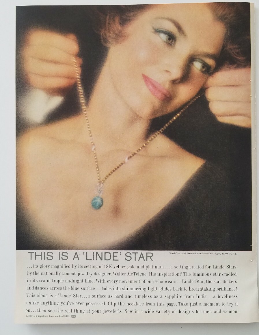 1959 Linde star 18 karat yellow gold and platinum necklace vintage jewelry  ad - Main Image