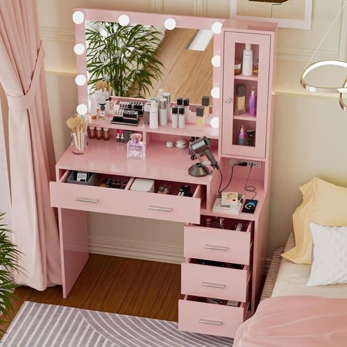 LED Schminktisch Frisiertisch mit 2/5 Schubladen und Steckdosen 1 Schrank Modern - Bild 8 von 67