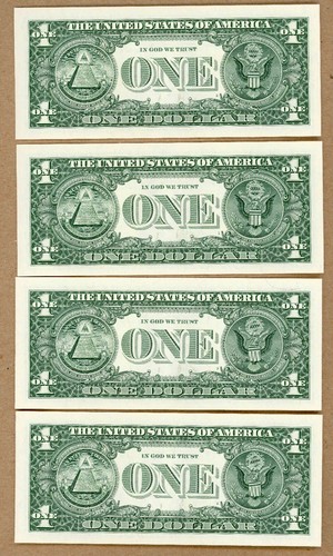 Four 2013 U.S. $1 FRN Kansas City, Missouri Gem UNC Crisp Consecutive Serial # - Picture 2 of 2