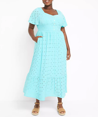 LANE BRYANT WOMEN'S BLUE SWEETHEART NECK EYELET MIDI DRESS PLUS PETITE Sz  26/28P | eBay