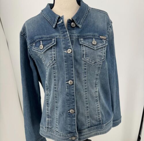 Harley Davidson Motorcycles WOMENS Blue Button Close Embellished Denim Jacket XL