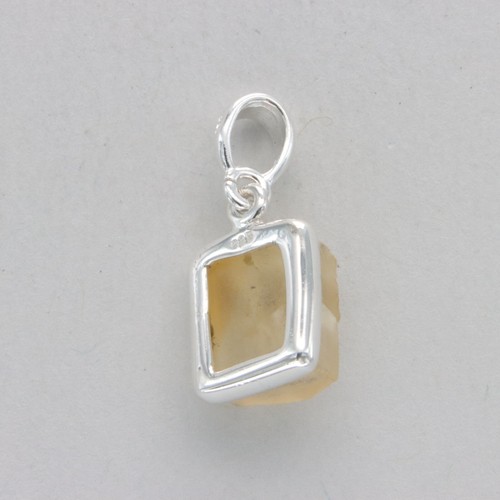 Natural Raw Cut Yellow CITRINE Square Pendant Rough Cut 925 STERLING SILVER #66e - Picture 3 of 9