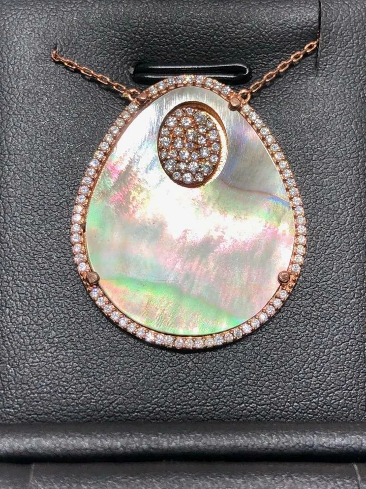 Colar halo de ouro rosa 18k prata esterlina safira branca madrepérola presente