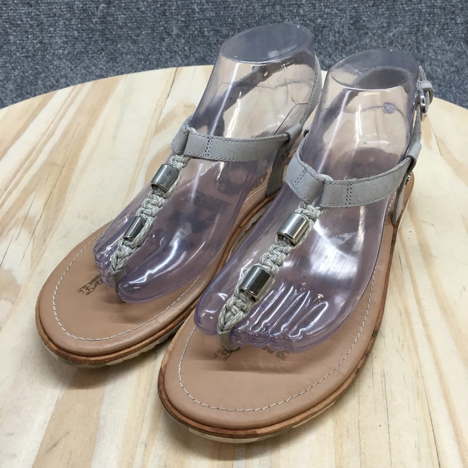 Sandalias Sorel Mujer 8 Ella T Correa Tobillo Planas Gris Cuero Hebilla Cómodas Foto 3 de 4