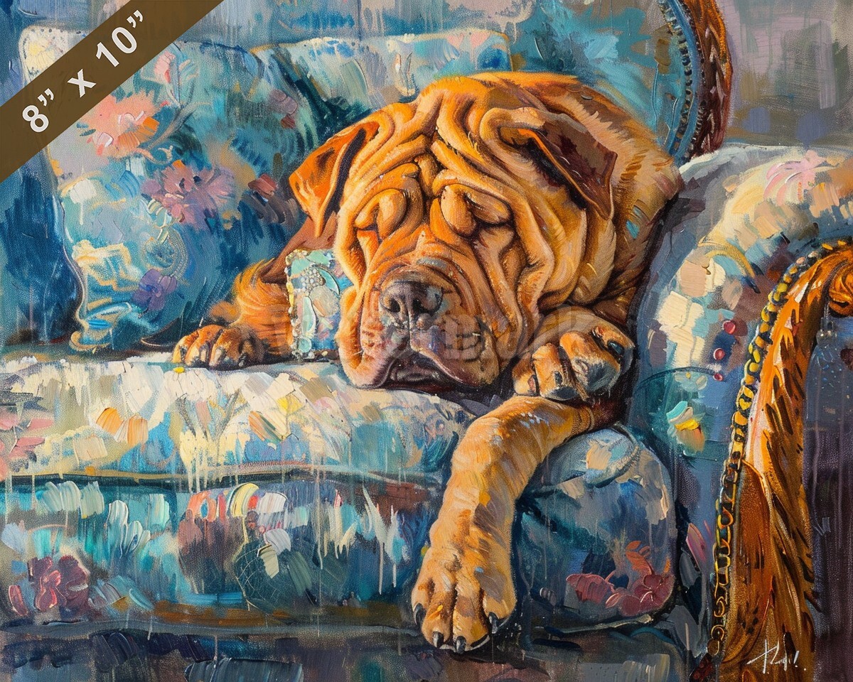 Chinese SharPei dog painting in a cozy home environment 8x10 Print
