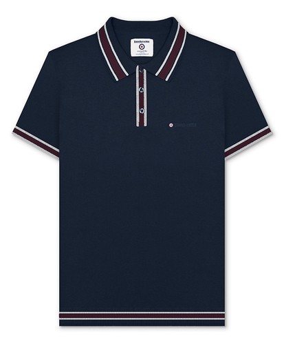 Hommes Lambretta Polo Tricoté Manche Courte 1/4 Zip & Bouton Coton Rayé - Imagen 35 de 43