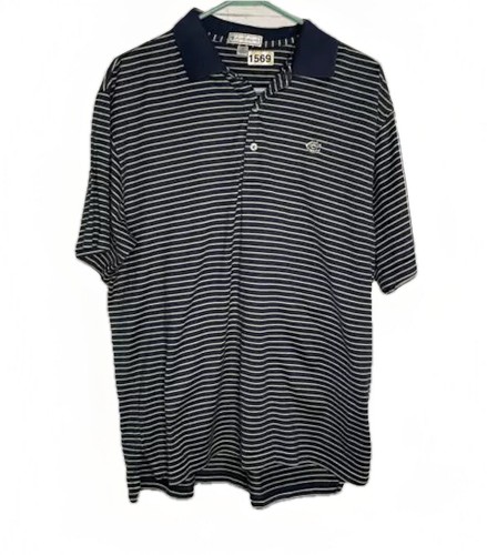 PETER MILLAR Shirt Men’s Size Medium Navy Yellow Stripped Golf Polo Shirt Korea