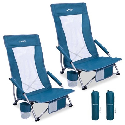 Low Beach Chairs for Adults 2 Pack High Back,Folding Portable Sling Beach Cam...