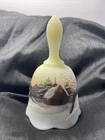 Fenton 1978 Custard Hand Painted D. Fredrick Uranium Glass Bell ~ Glows Church