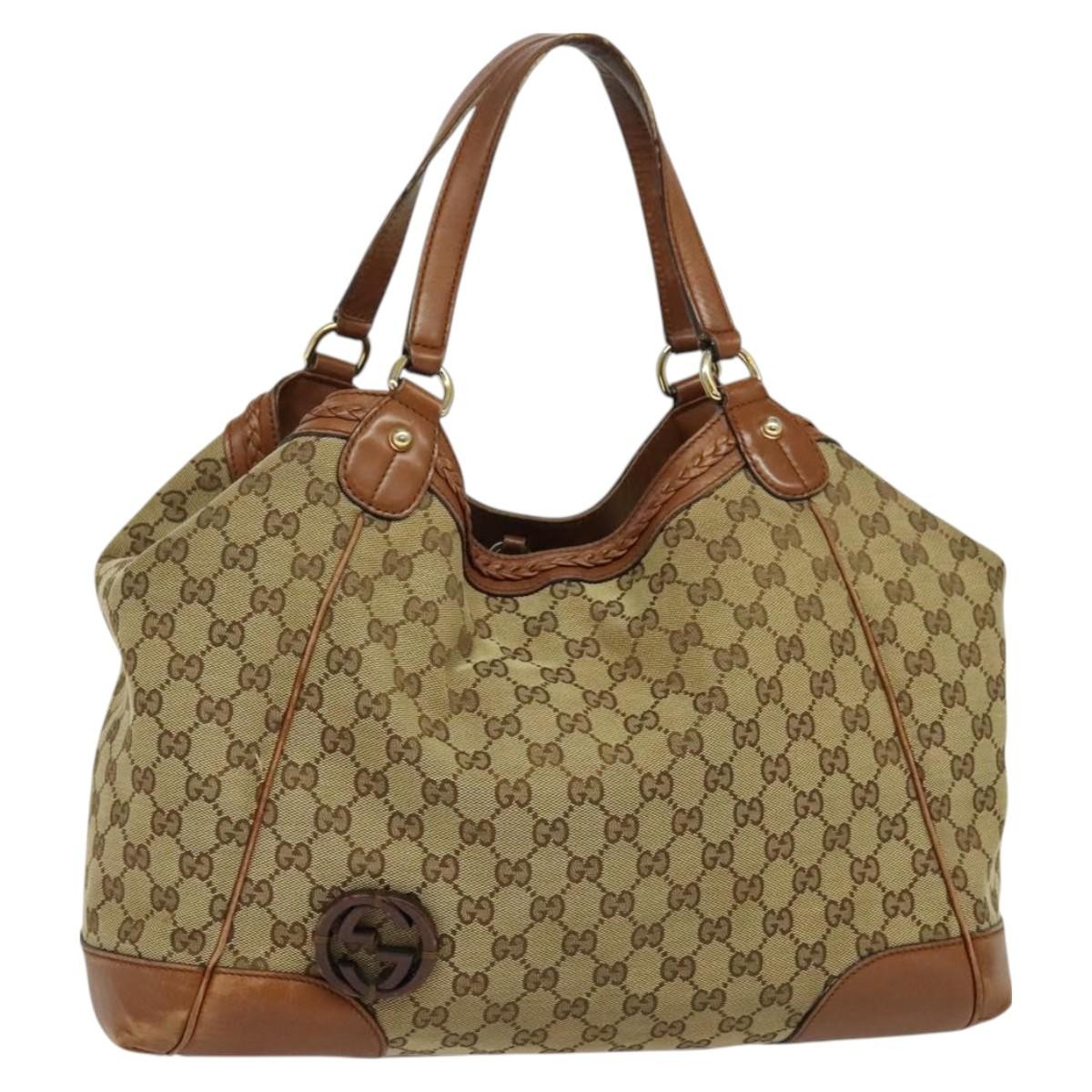 GUCCI GG Canvas Interlocking Tote Bag in Gold Beige 296896 Authentic