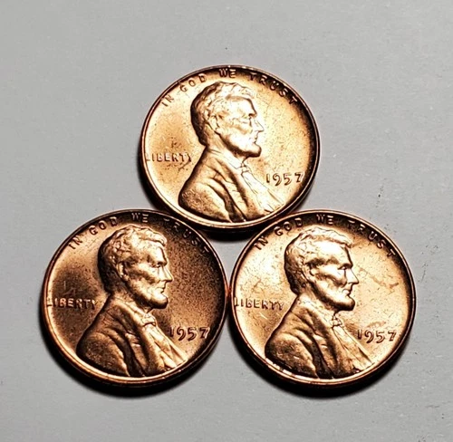 3 X 1957 P LINCOLN WHEAT PENNY UNC 3 COIN SET #P3241