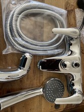 Double Bath Tap and Shower Spray and Holder Chrome Plated