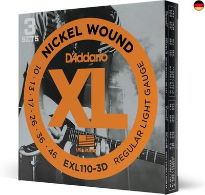 D'Addario EXL110-3D Nickel Wound E-Gitarrensaiten, Regular Light, 10-46, 3 Sets