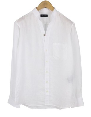SEASE TN420 Fish Tail Men Shirt S White Linen Button-Up Patch Pocket RRP510 *