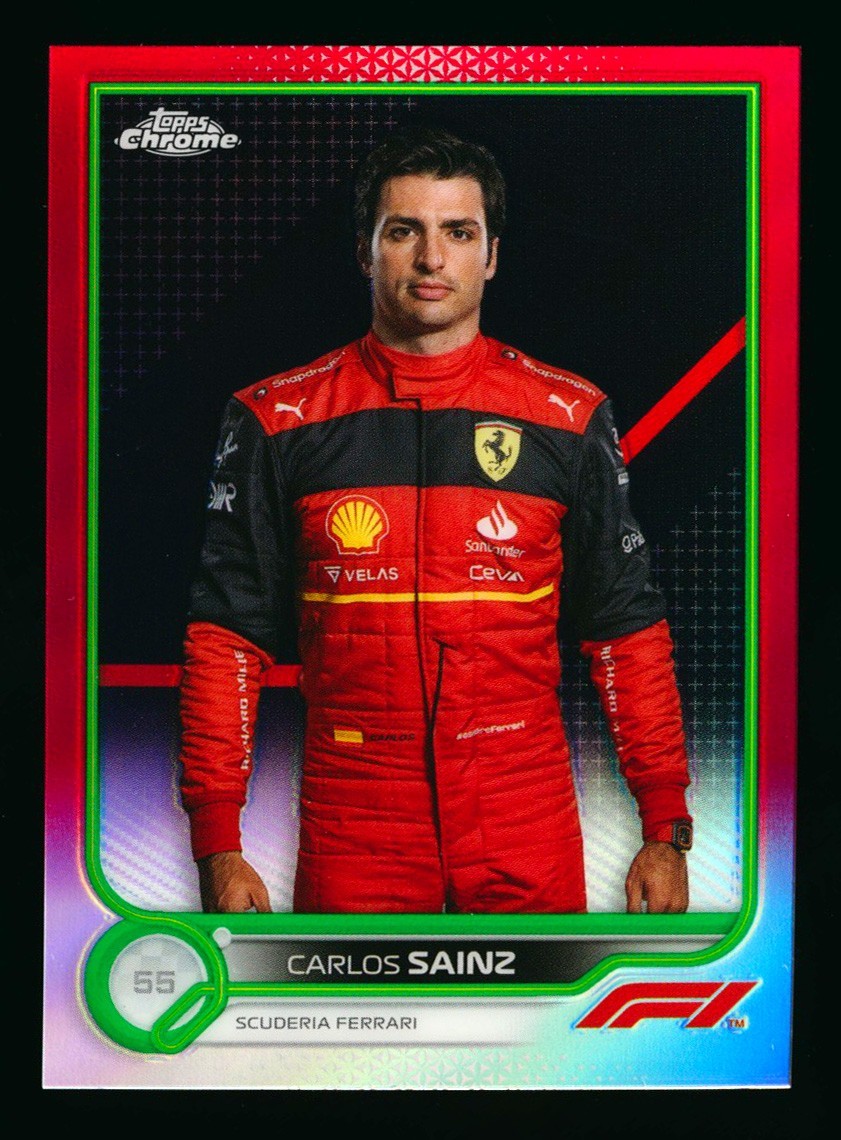 2022 TOPPS CHROME F1 #29 CARLOS SAINZ RED GREEN REFRACTOR PORTRAIT FERRARI SSP!
