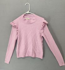LOFT Sweater Womens XS Ruffle Crewneck Knit Pullover Soft Long Sleeve Casual