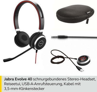 Jabra Evolve 40 UC Stereo Headset mit USB-A Kontroller 6399-829-209