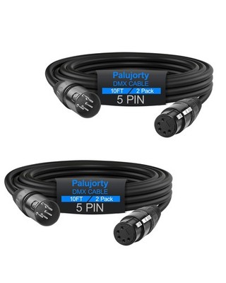 Palujorty 10FT 5 Pin DMX Cable 2 Pack with 3 Conductors for Stage Lighting &