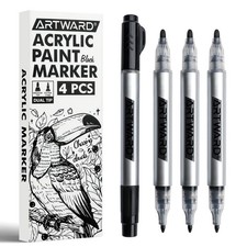 ARTWARD Black Acrylic Paint Markers 4 Pack, Dual 1 Count Pack of 4 ,
