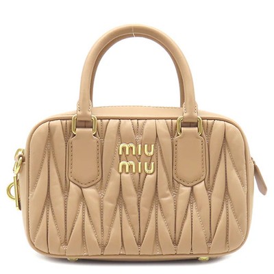 Miu Miu Arcadia Matelassé Leather Bag Small 2WAY Shoulder Bag Beige #HDB309