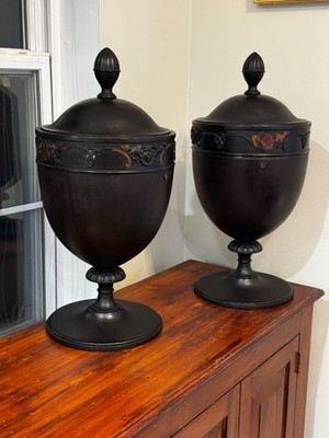Ebonized Mahogany Cutlery Urns Late 1800's Flatware & Knife Storage Antique