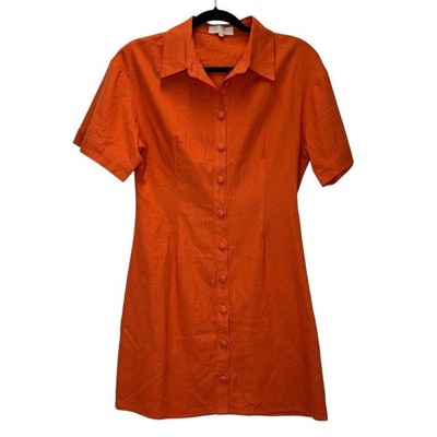 Meshki Orange Collared Button Down Mini Dress Size Small Cottagecore Retro 70s