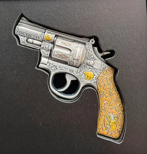 5 Oz Silver Coin 2024 Cameroon Revolver NGC MS 70 Antiqued First Releases
