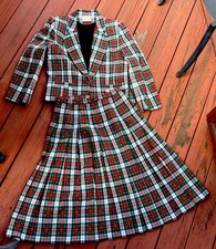 Vintage Pendleton Wool Tartan Plaid Pleated Skirt Suit USA 14/12 Preppy F794