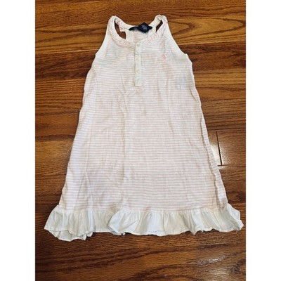 Ralph Lauren Girls Pink White Striped Ruffle Hem Racerback Cotton Dress Size 5