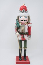 Kurt Adler Nutcracker Red Green Red White Wood Style Crown With Tree 15"