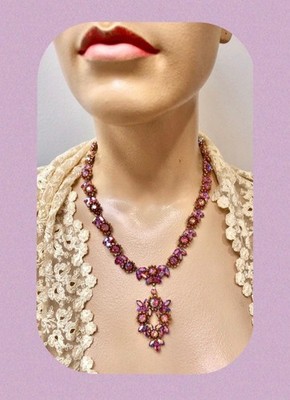VTG 1950s SCHOFFEL & Co Austria Pink AURORA BOREALIS Pendant Necklace *SCARCE