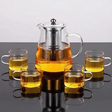 44OZ Glass Teapot Borosilicate Clear Tea Kettle with Remove and 4 pcs cup