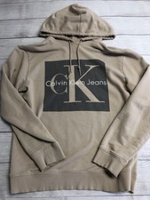 Sudadera con Capucha Calvin Klein Jeans Para Hombre Mediana Beige Logo CK Polar Pullover Sudadera
