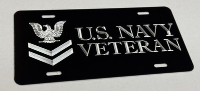 Silver Engraved US Navy Veteran Car Tag Diamond Etched Metal License Plate GIFT