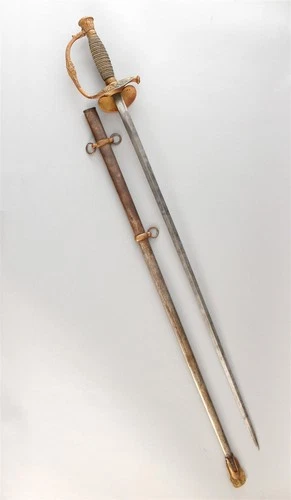 Antique Model 1860 Civil War Staff Field Officer’s Sword & Scabbard Etched Blade