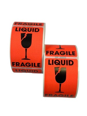 2x3 LIQUID / FRAGILE  Labels Red Glass Shipping Peel & Stick (2) RLS of 500 EA