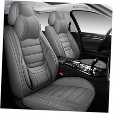 Full Coverage Faux Leather Car Seat Covers with Memory-Foam Neck Full Set Grey