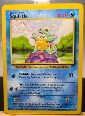 Squirtle 63/102 Base Set 1999 English Pokémon Vintage